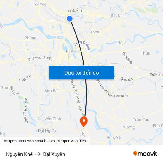 Nguyên Khê to Đại Xuyên map