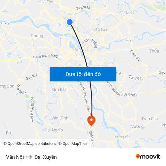 Vân Nội to Đại Xuyên map