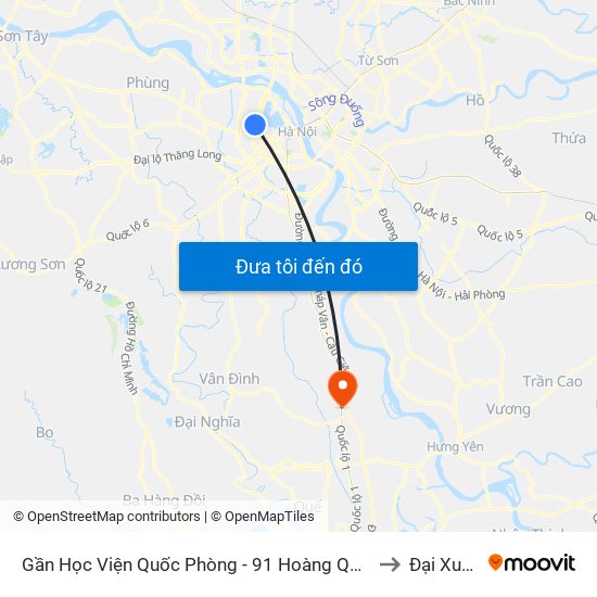 Gần Học Viện Quốc Phòng - 91 Hoàng Quốc Việt to Đại Xuyên map