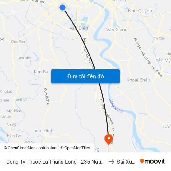 Công Ty Thuốc Lá Thăng Long - 235 Nguyễn Trãi to Đại Xuyên map