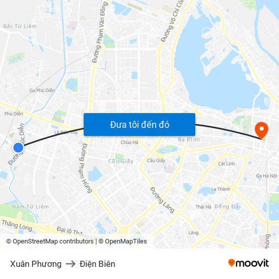 Xuân Phương to Điện Biên map