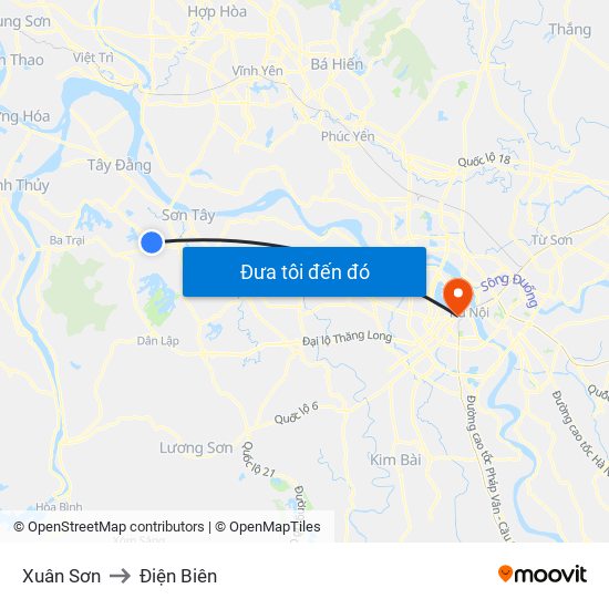 Xuân Sơn to Điện Biên map