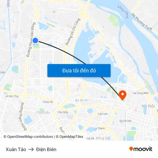 Xuân Tảo to Điện Biên map