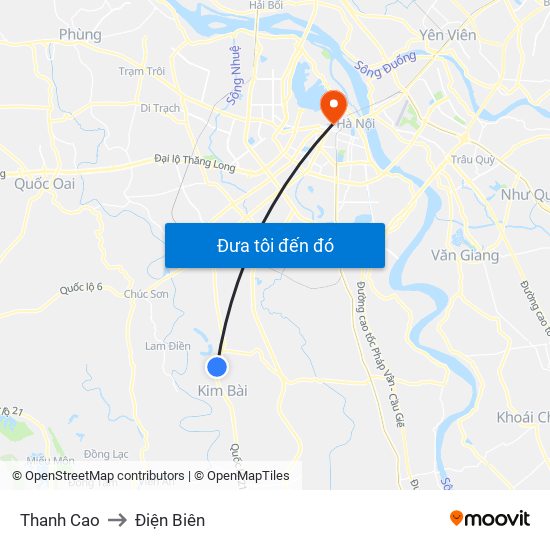 Thanh Cao to Điện Biên map