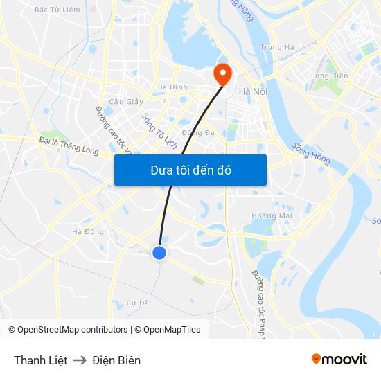 Thanh Liệt to Điện Biên map