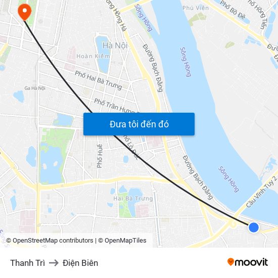 Thanh Trì to Điện Biên map