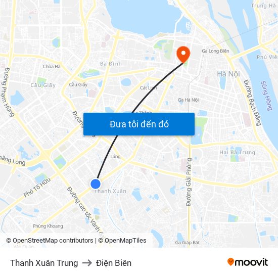 Thanh Xuân Trung to Điện Biên map