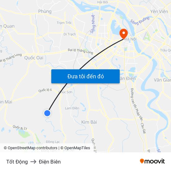 Tốt Động to Điện Biên map