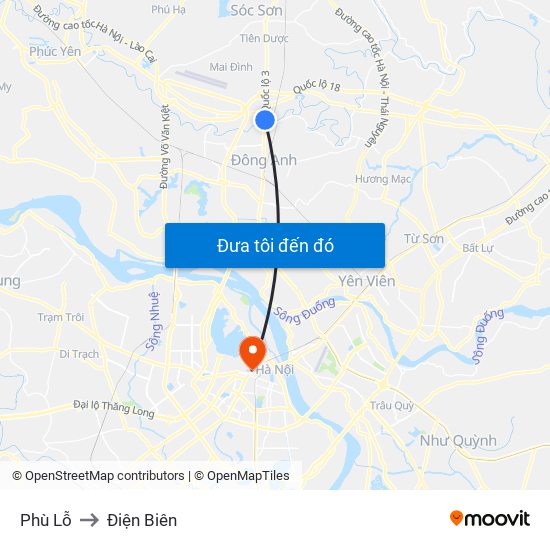 Phù Lỗ to Điện Biên map