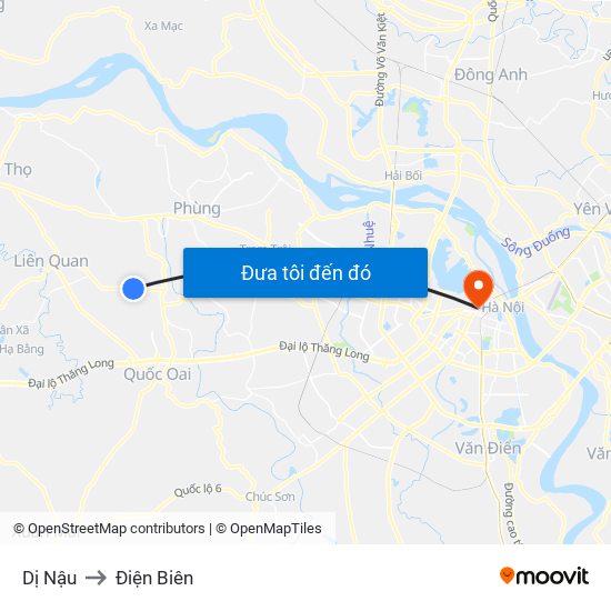 Dị Nậu to Điện Biên map
