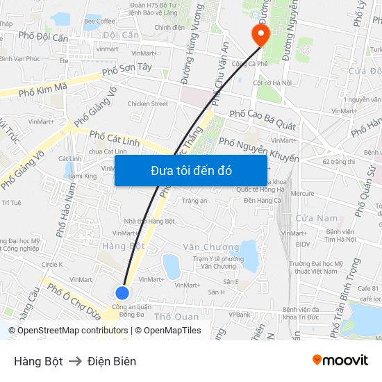 Hàng Bột to Điện Biên map