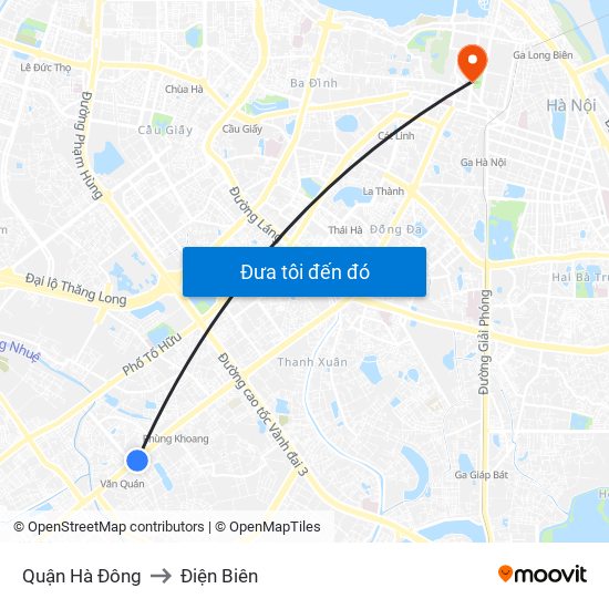 Quận Hà Đông to Điện Biên map