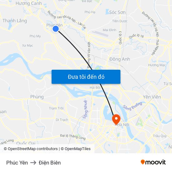 Phúc Yên to Điện Biên map