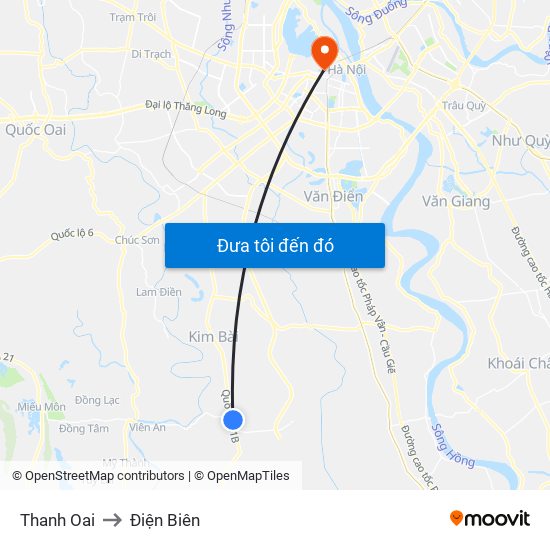 Thanh Oai to Điện Biên map