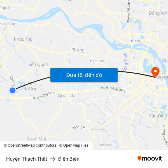 Huyện Thạch Thất to Điện Biên map