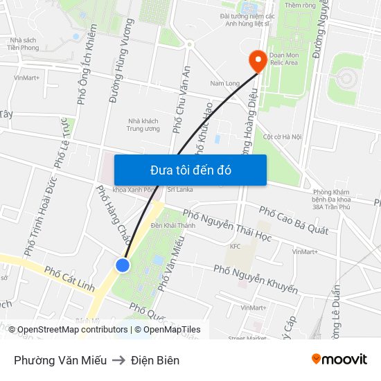 Phường Văn Miếu to Điện Biên map