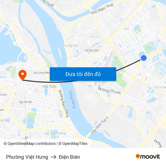 Phường Việt Hưng to Điện Biên map