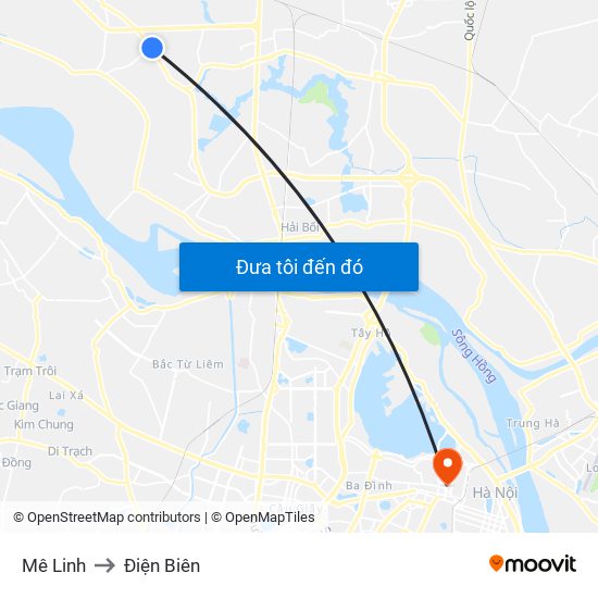 Mê Linh to Điện Biên map