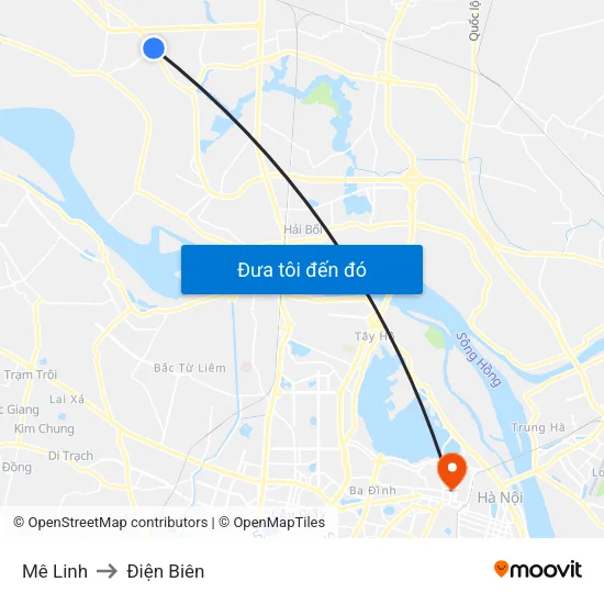 Mê Linh to Điện Biên map