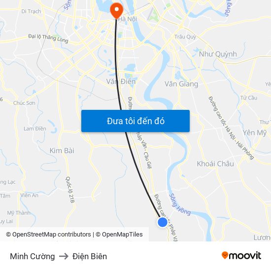 Minh Cường to Điện Biên map