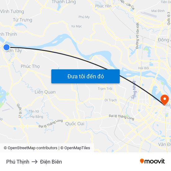 Phú Thịnh to Điện Biên map