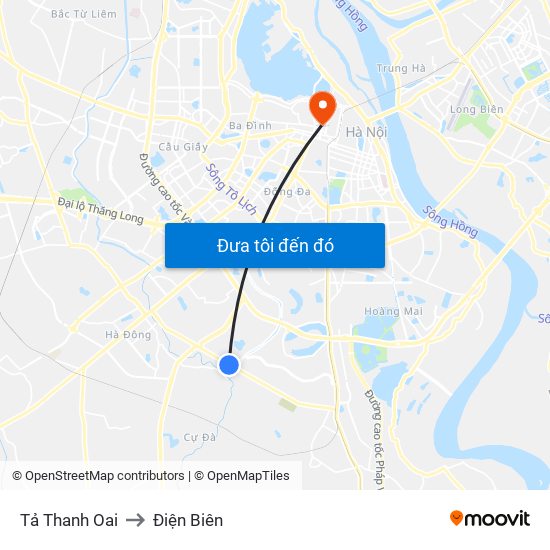 Tả Thanh Oai to Điện Biên map