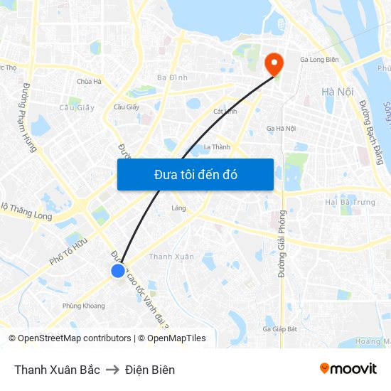 Thanh Xuân Bắc to Điện Biên map