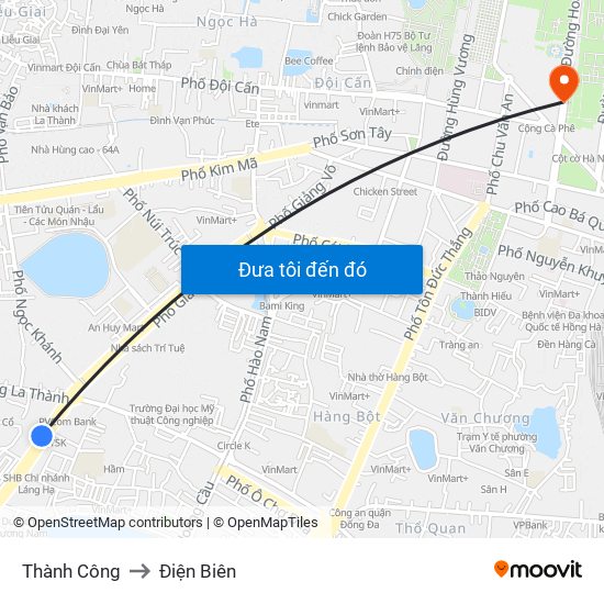 Thành Công to Điện Biên map