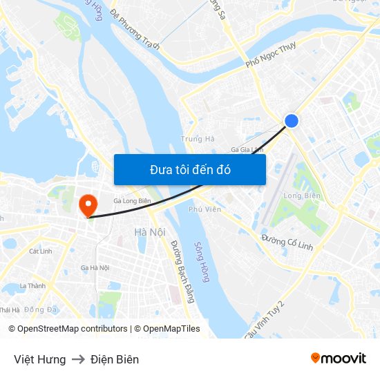 Việt Hưng to Điện Biên map