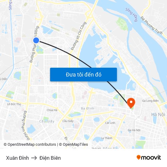 Xuân Đỉnh to Điện Biên map