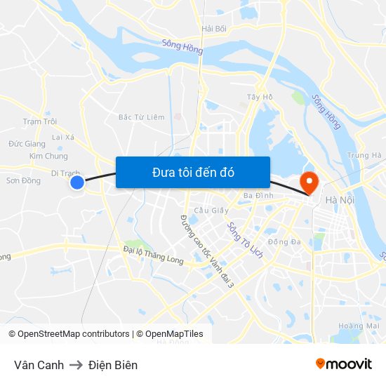 Vân Canh to Điện Biên map