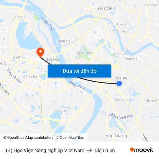 (B) Học Viện Nông Nghiệp Việt Nam to Điện Biên map