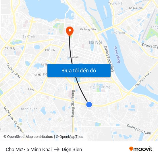 Chợ Mơ - 5 Minh Khai to Điện Biên map
