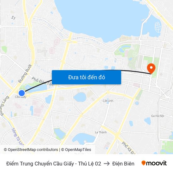 Điểm Trung Chuyển Cầu Giấy - Thủ Lệ 02 to Điện Biên map