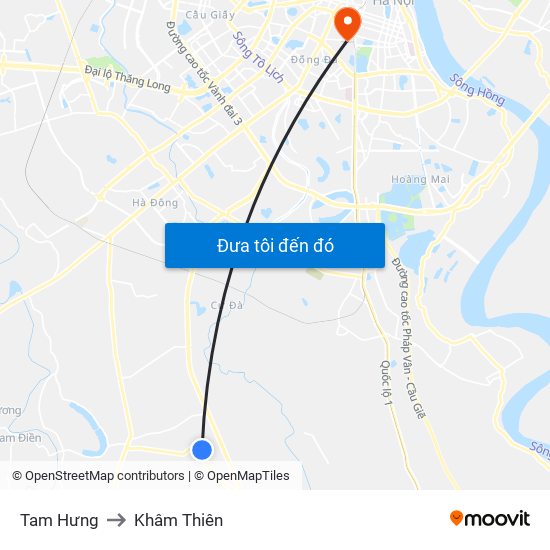 Tam Hưng to Khâm Thiên map