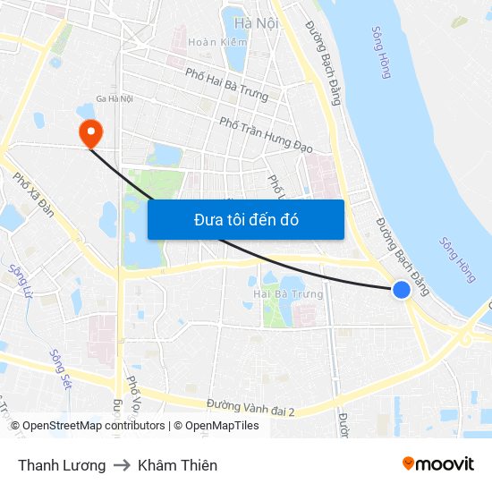 Thanh Lương to Khâm Thiên map