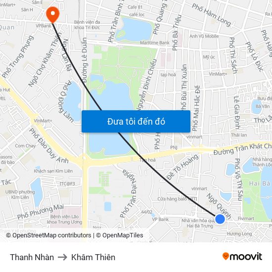 Thanh Nhàn to Khâm Thiên map