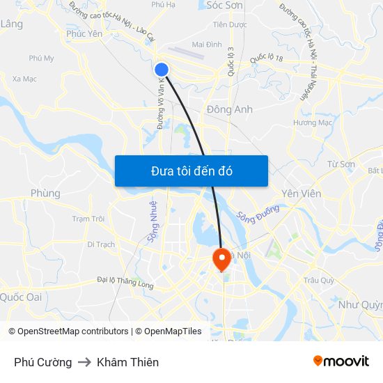 Phú Cường to Khâm Thiên map