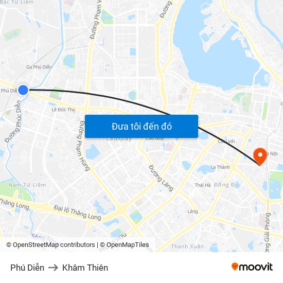 Phú Diễn to Khâm Thiên map