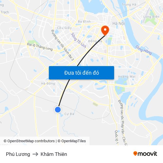 Phú Lương to Khâm Thiên map