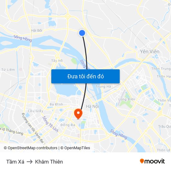 Tầm Xá to Khâm Thiên map