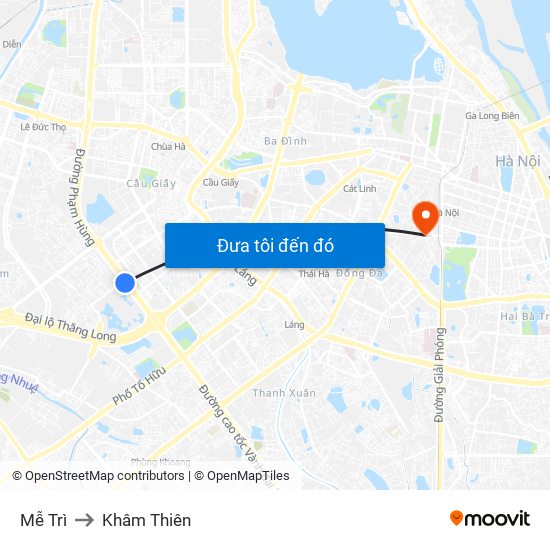 Mễ Trì to Khâm Thiên map