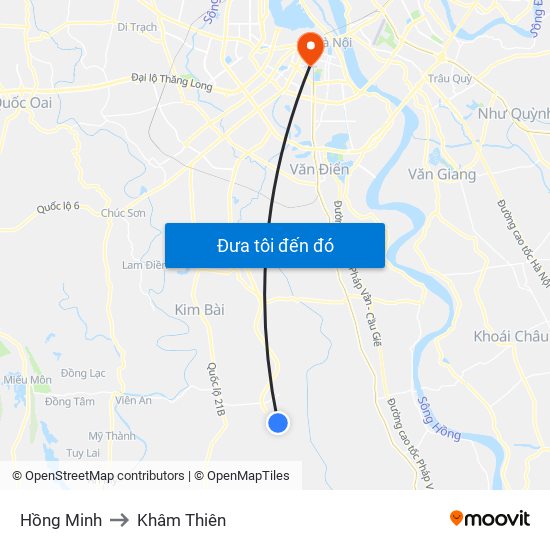 Hồng Minh to Khâm Thiên map