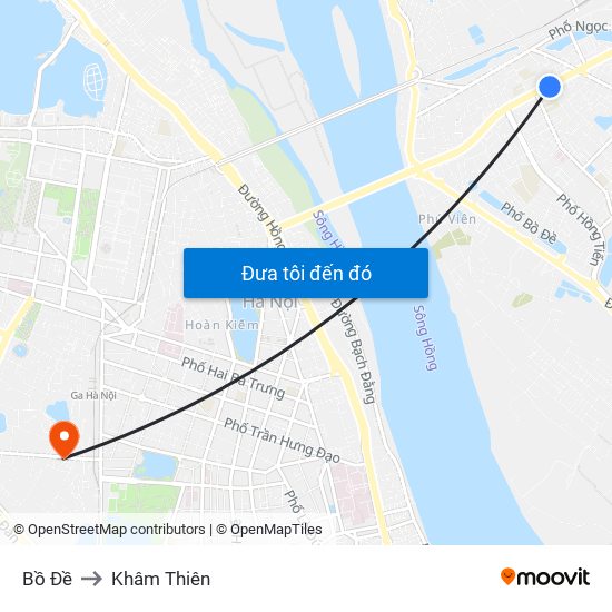 Bồ Đề to Khâm Thiên map