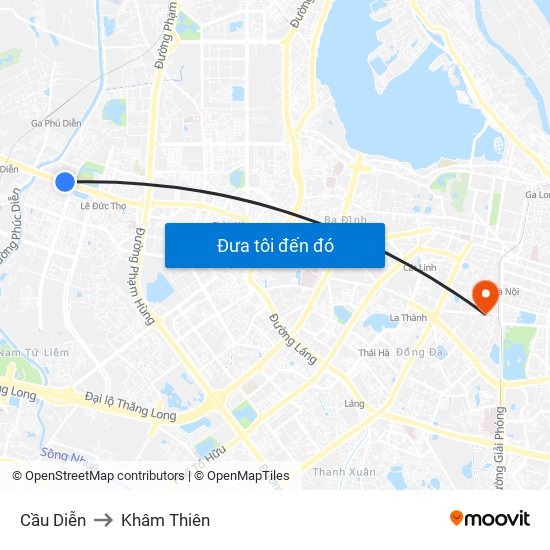 Cầu Diễn to Khâm Thiên map