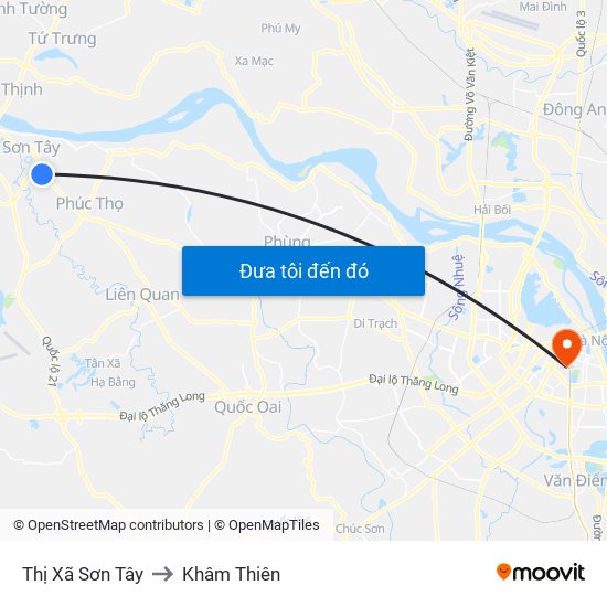 Thị Xã Sơn Tây to Khâm Thiên map