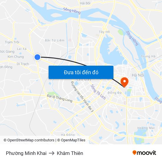 Phường Minh Khai to Khâm Thiên map
