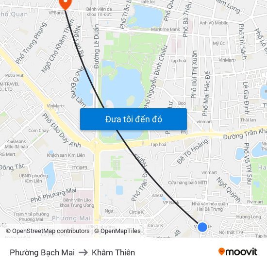 Phường Bạch Mai to Khâm Thiên map