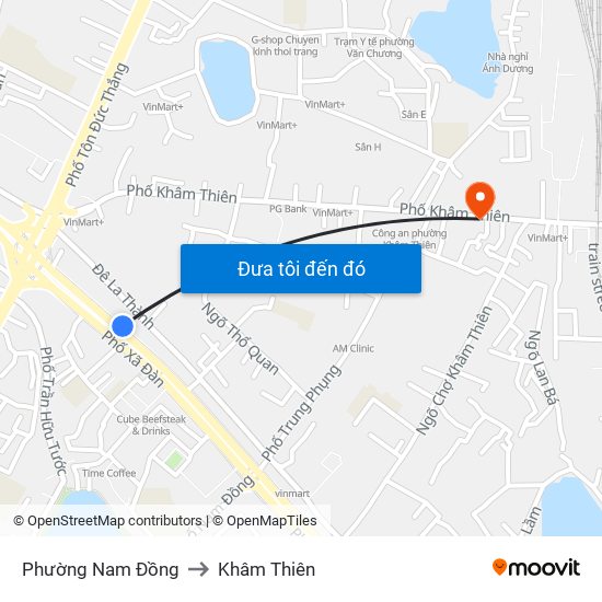 Phường Nam Đồng to Khâm Thiên map