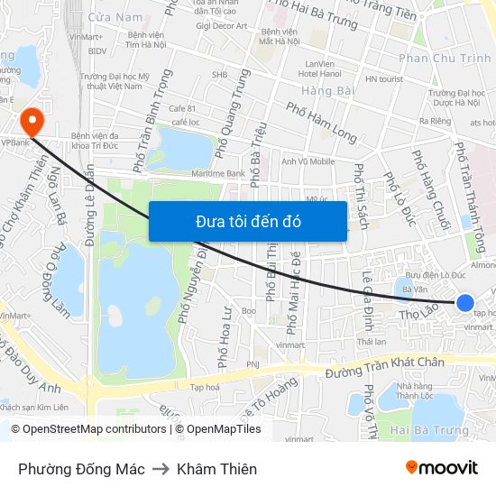 Phường Đống Mác to Khâm Thiên map